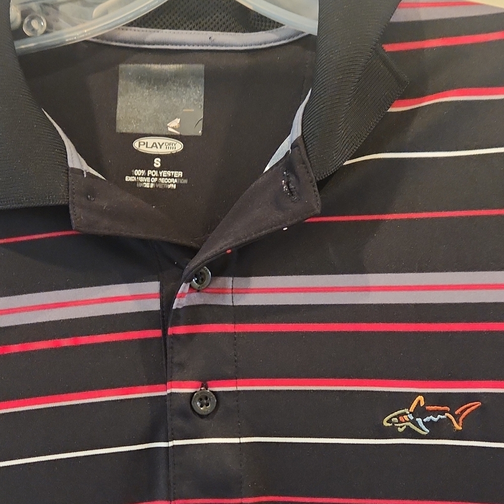 Greg Norman Men's Striped Polo Shirt - Black and Red - Picture 2 of 7